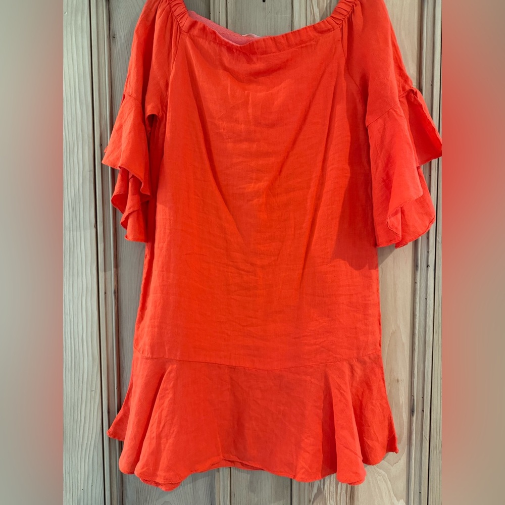 Felicia Bold Orange Linen Dress
